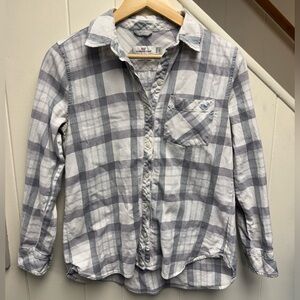Vineyard Vines Women’s Light Gray Button Up Relaxed Fit Plaid Cotton Top Size 2